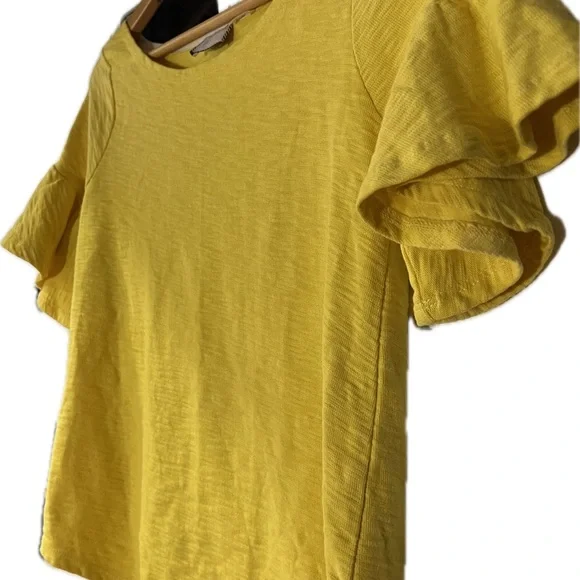 Anthropologie Ruffled Yellow short-sleeved Top - Picture 3 of 3